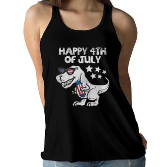 Kids Happy 4Th Of July Boys Toddler Trex Dinosaur American Dino Women Flowy Tank - Seseable
