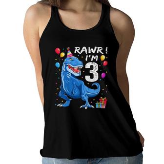 Kids Rawr Im 3 3Rd Birthdayrex Dinosaur Party For Boys Women Flowy Tank - Seseable