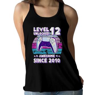 Level 12 Unlocked Bday Gamer Boy Girl 12 Years Old Birthday Women Flowy Tank - Seseable