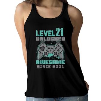 Level 21 Unlocked Born In 2001 Gamer 21St Birthday Him Men Women Flowy Tank - Seseable
