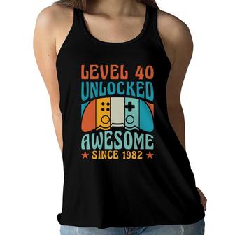 Level 40 Unlocked Awesome 1982 40Th Birthday Video Game Women Flowy Tank - Seseable