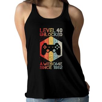 Level 40 Unlocked Awesome 1982 Video Game 40Th Birthday Women Flowy Tank - Seseable