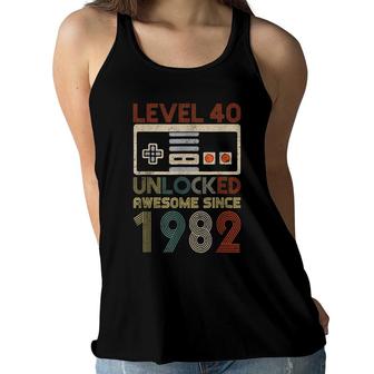 Level 40 Unlocked Birthday Awesome Since 1982 40 Year Old Women Flowy Tank - Seseable