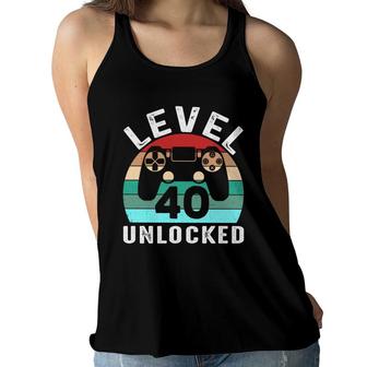 Level 40 Unlocked Happy Birthday 40Th Gift Gamer Women Flowy Tank - Seseable