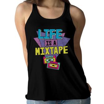 Life Is A Mixtape Radio 80S 90S Styles Colorful Women Flowy Tank - Seseable