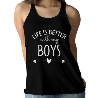 Life Is Better With My Boys For Women Mom Of Boys Mama Women Flowy Tank - Seseable