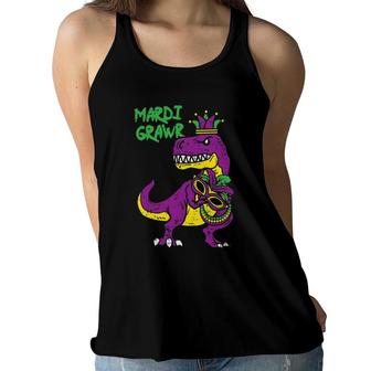 Mardi Grawr Jester Trex Dinosaur Cute Mardi Gras Boys Gift Women Flowy Tank - Seseable