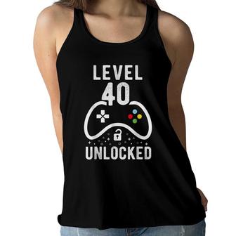 Mens Level 40 Unlocked Video Game 40Th Birthday Gift Women Flowy Tank - Seseable