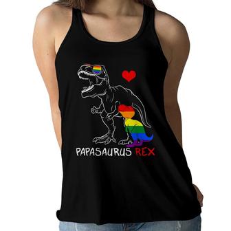 Mens Lgbt Papasaurus Daddy Rex Gay Pride Proud Dad Fathers Day Women Flowy Tank - Seseable