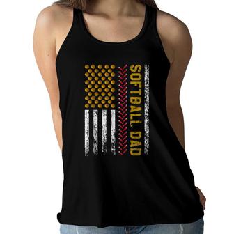 Mens New First Time Dad Softball Dad American Flag Fathers Day Women Flowy Tank - Seseable
