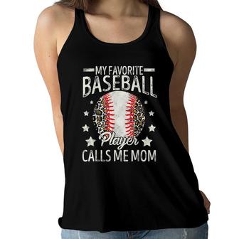 My Favorite Baseball Player Calls Me Mom Leopard Mothers Day Women Flowy Tank - Seseable