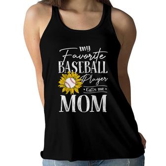 My Favorite Baseball Player Calls Me Mom Sunflower Women Flowy Tank - Seseable