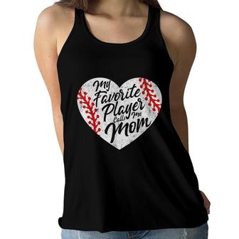 My Favorite Player Calls Me Mom Baseball Heart Cute Womens Women Flowy Tank - Seseable