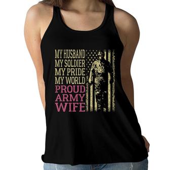 My Husband My Soldier Hero - Proud Army Wife Military Spouse Women Flowy Tank - Seseable