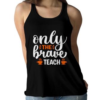 Only The Brave Teach Orange And White Women Flowy Tank - Seseable