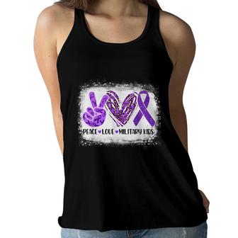 Peace Love Military Kids Purple Up For Military Child Month Women Flowy Tank - Seseable