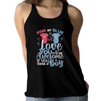 Pink Or Blue We Love You Team Boy Funny Gender Reveal Party Women Flowy Tank - Seseable