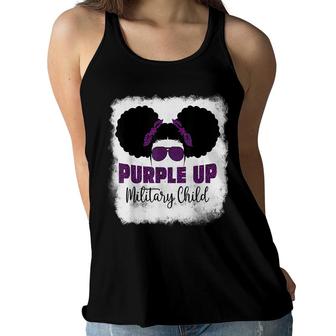 Purple Up For Kids Military Child Month Messy Bun Bleached Women Flowy Tank - Seseable