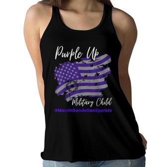 Purple Up For Military Child Month Dandelion Sparkle Army Women Flowy Tank - Seseable