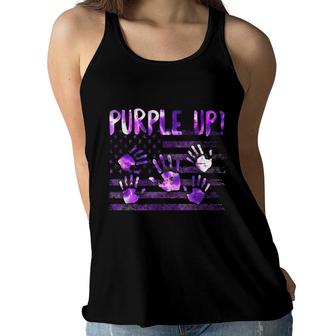 Purple Up For Military Child Month Hand Print Usa Flag Women Flowy Tank - Seseable