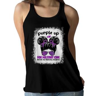 Purple Up For Military Child Month Kids Messy Bun Bleached Women Flowy Tank - Seseable