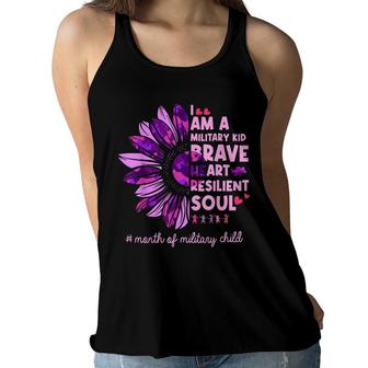 Purple Up For Military Kids Sunflower Military Child Month Women Flowy Tank - Seseable