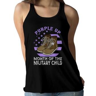 Purple Up Military Child Month Sparkle Usa Flag Women Flowy Tank - Seseable