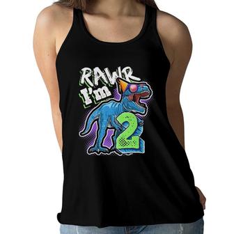 Rawr Im 2 2Nd Birthdayrex Dinosaur Party Boys Women Flowy Tank - Seseable