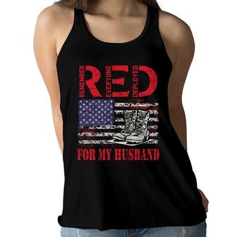 Red Friday For My Husband Army Military Wife Us Flag Veteran Women Flowy Tank - Seseable