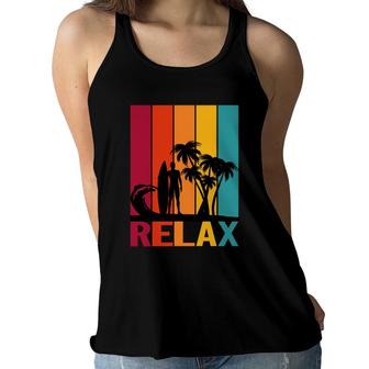 Relax Beach Surfing Palm Trees Sunset Great Women Flowy Tank - Seseable
