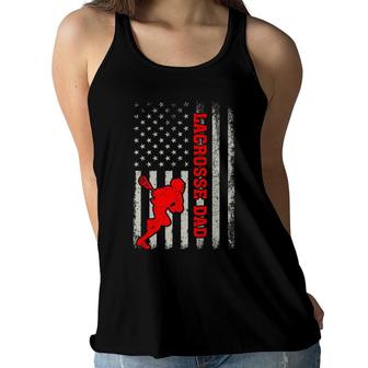 Retro Vintage American Flag Lacrosse Dad Fathers Day Women Flowy Tank - Seseable
