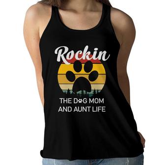 Rockin The Dog Mom And Aunt Life Vintage Paw Prints Women Flowy Tank - Seseable