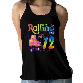 Rolling Into 12 Years Old Girl 12Th Birthday Roller Skate Women Flowy Tank - Seseable