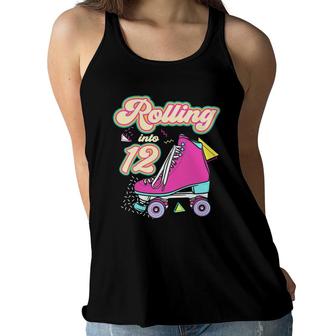 Rolling Into 12 Years Old Roller Skate 12Th Birthday Girl Women Flowy Tank - Seseable