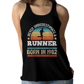 Runner Born In 1982 40Th Birthday Running Gift Dad Women Flowy Tank - Seseable