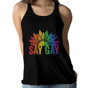 Say Gay Sunflower Say Trans Stay Proud Lgbtq Gay Rights Women Flowy Tank - Seseable