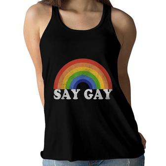 Say Gay Vintage Rainbow Gay Pride Lgbt Month Women Flowy Tank - Seseable