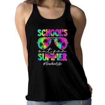 Schools Out For Summer Tie Dye Sunglasses Teacher Life Women Flowy Tank - Seseable