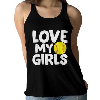 Softball Dad Softball Daughters Love My Girls Women Flowy Tank - Seseable