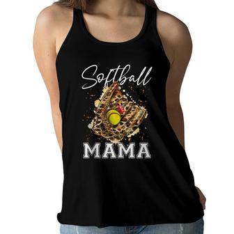 Softball Mama Funny Leopard Glove Softbal Lovers Women Flowy Tank - Seseable