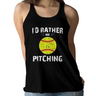 Softball S For Girls Pitcher Id Rather Be Pitching Women Flowy Tank | Mazezy