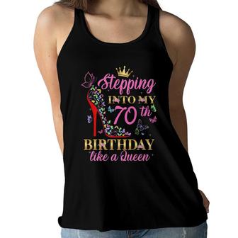 Stepping Into My 70Th Birthday Like A Boss Queen Crown Women Flowy Tank - Seseable