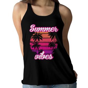 Summer Vibes Beach Retro Sunset Great Women Flowy Tank - Seseable