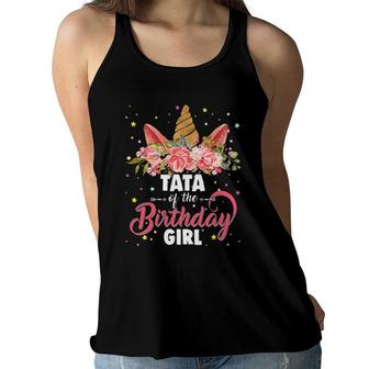 Tata Of The Birthday Girl Unicorn Girls Family Matching Women Flowy Tank - Seseable