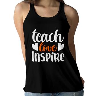 Teach Love Inspire Orange White Teacher Women Flowy Tank - Seseable