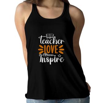 Teacher Love Inspire Graphic Orange White Women Flowy Tank - Seseable