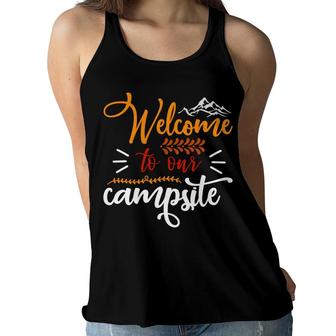 Travel Lovers Welcome To Their Campsite To Explore Women Flowy Tank - Seseable