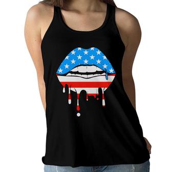 Usa Lip July Independence Day Great Gift 2022 Women Flowy Tank - Seseable