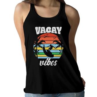 Vacay Vibes Beach Retro Sunset Vintage Great Women Flowy Tank - Seseable