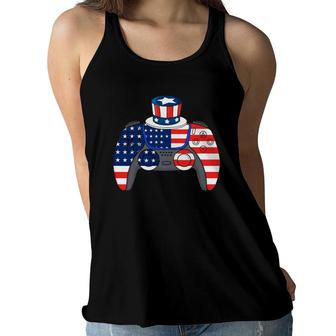 Video Games 4Th Of July Usa Flag Controller Patriotic Kids Women Flowy Tank - Seseable